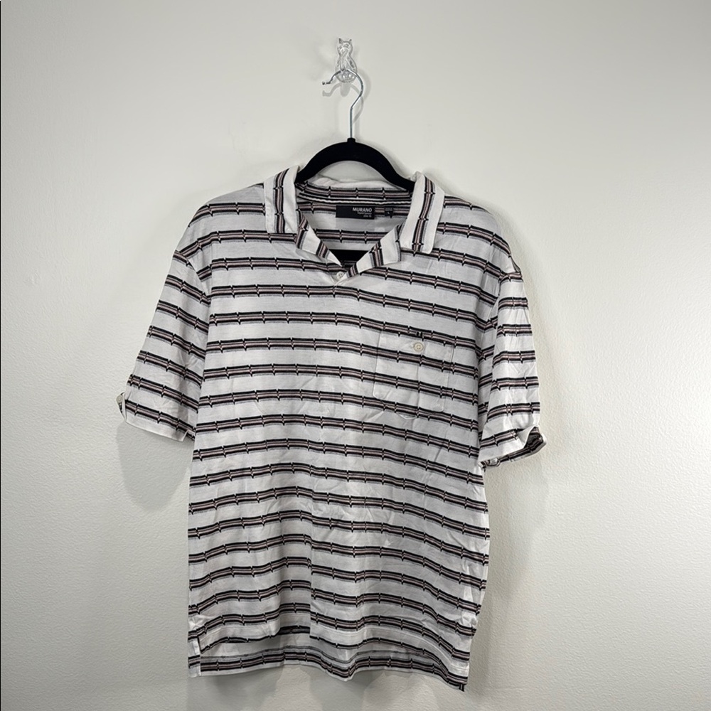 Murano Casual White and Black Button Down Shirt
